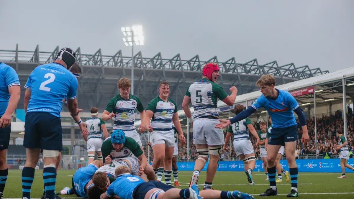 Image of st andrews university and edinburgh university playing rugby on hive stadium pitch