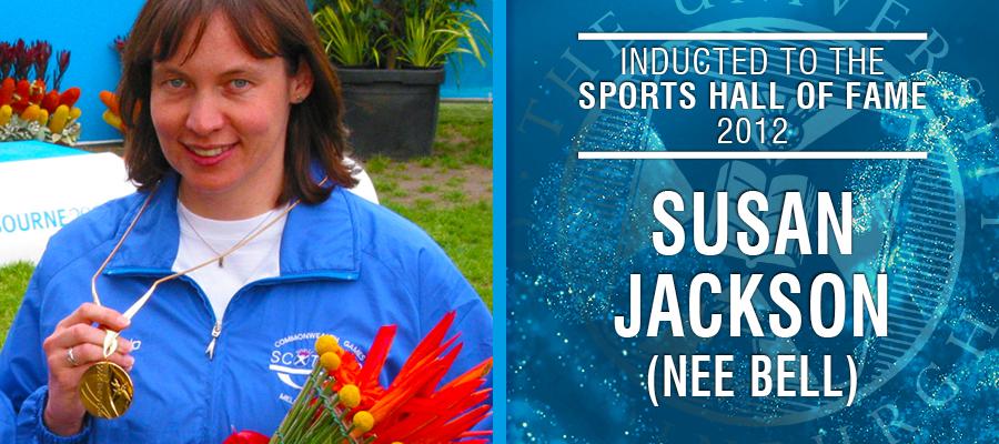 Image of Susan Jackson with text: Inducted to the Sports Hall of Fame 2012, Susan Jackson (Nee Bell)