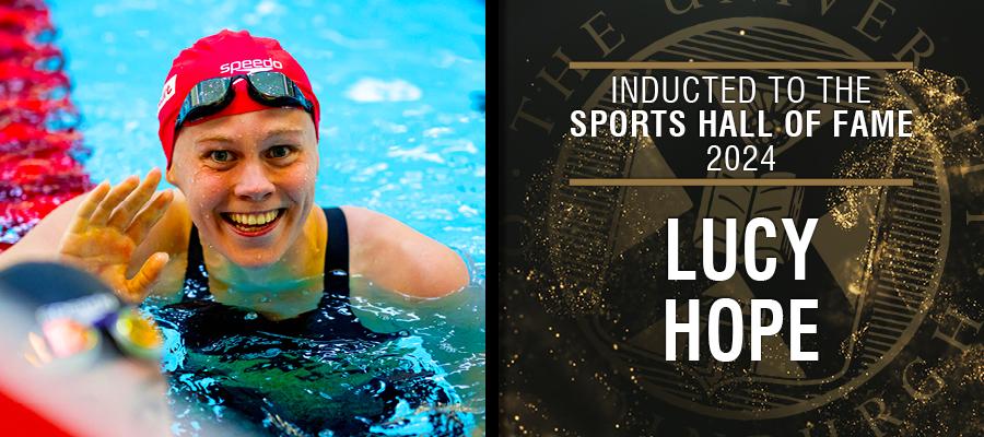 Image of Lucy Hope with text: Inducted to the Sports Hall of Fame 2024, Lucy Hope