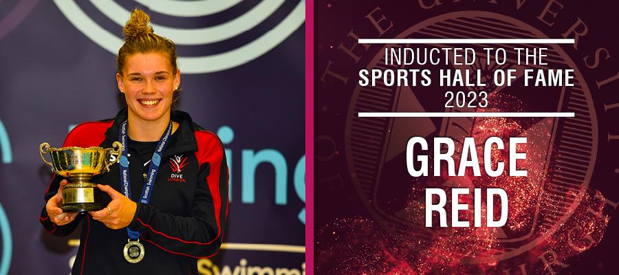 Image of Grace Reid with text: Inducted to the Sports Hall of Fame 2023, Grace Reid