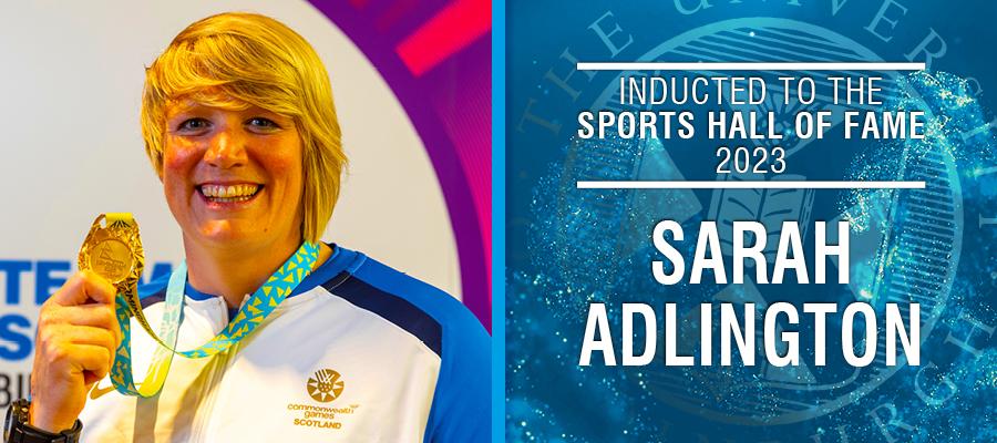 Image of Sarah Adlington with text: Inducted to the Sports Hall of Fame 2023, Sarah Adlington