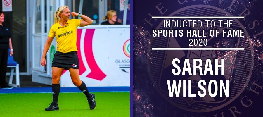 Image of Sarah Wilson with text: Inducted to the Sports Hall of Fame 2020, Sarah Wilson