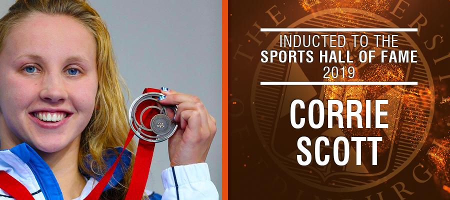 Image of Corrie Scott with text: Inducted to the Sports Hall of Fame 2020 - Corrie Scott