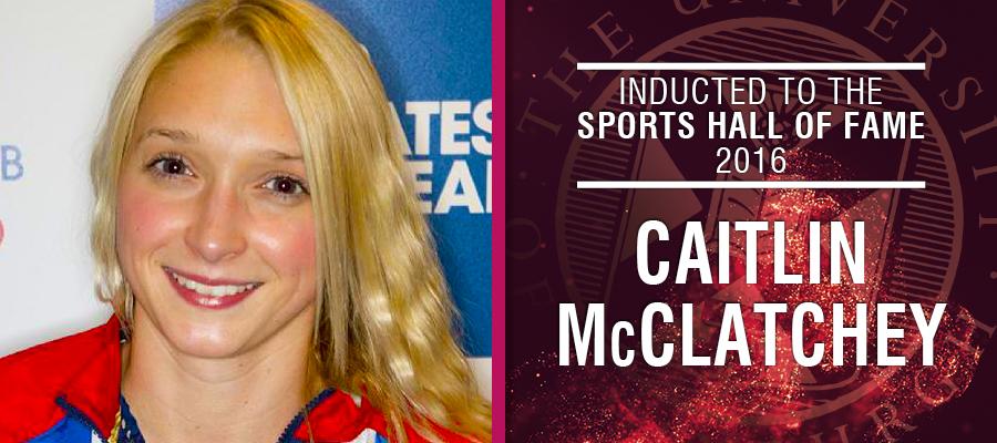 Image of Caitlin McClatchey with text: Inducted to the Sports Hall of Fame 2016, Caitlin McClatchey