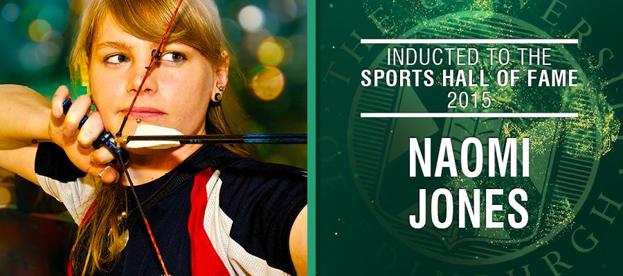 Image of Naomi Jones with text: Inducted to the Sports Hall of Fame 2015, Naomi Jones