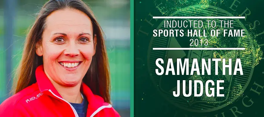 Image of Samantha Judge with text: Inducted to the Sports Hall of Fame 2013, Samantha Judge