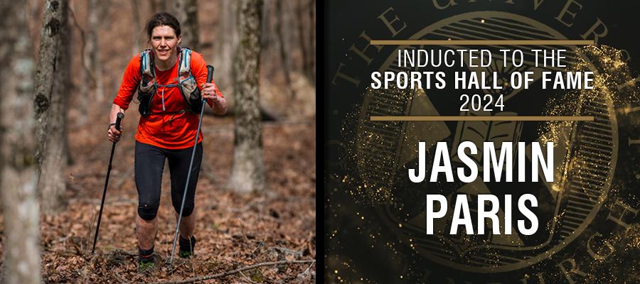 Image of Jasmin Paris with text: Inducted to the Sports Hall of Fame 2024, Jasmin Paris