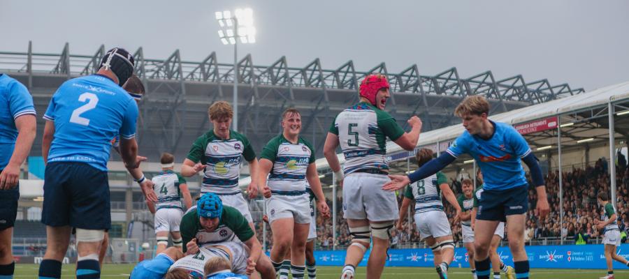 Image of st andrews university and edinburgh university playing rugby on hive stadium pitch