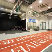 University logo on gym mats