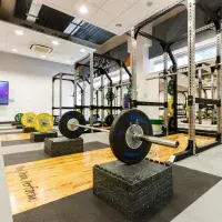 Low shot of gym weights resting on blocks