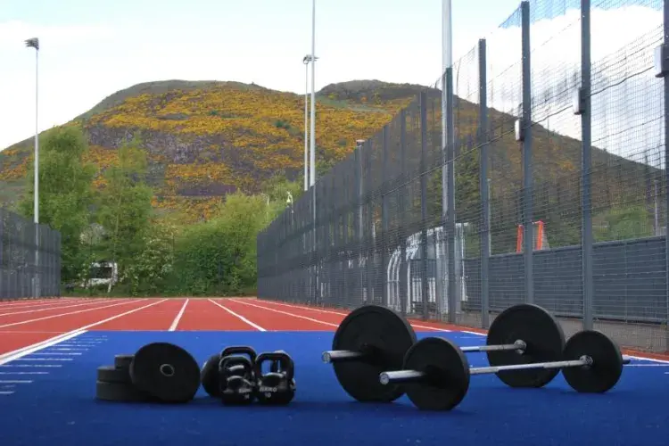 Weights set out in an outdoor gym