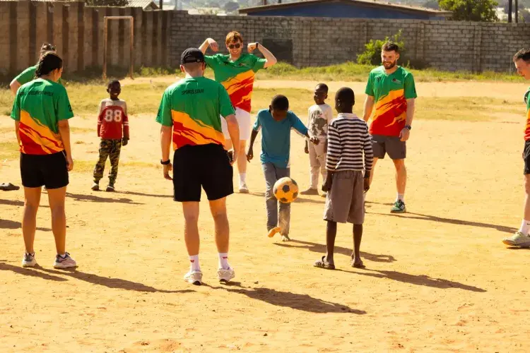 Group playing ball games in Zambia