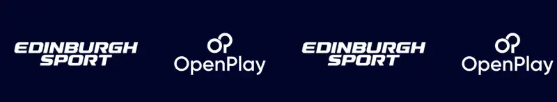 edinburgh sport white logo, open play white logo