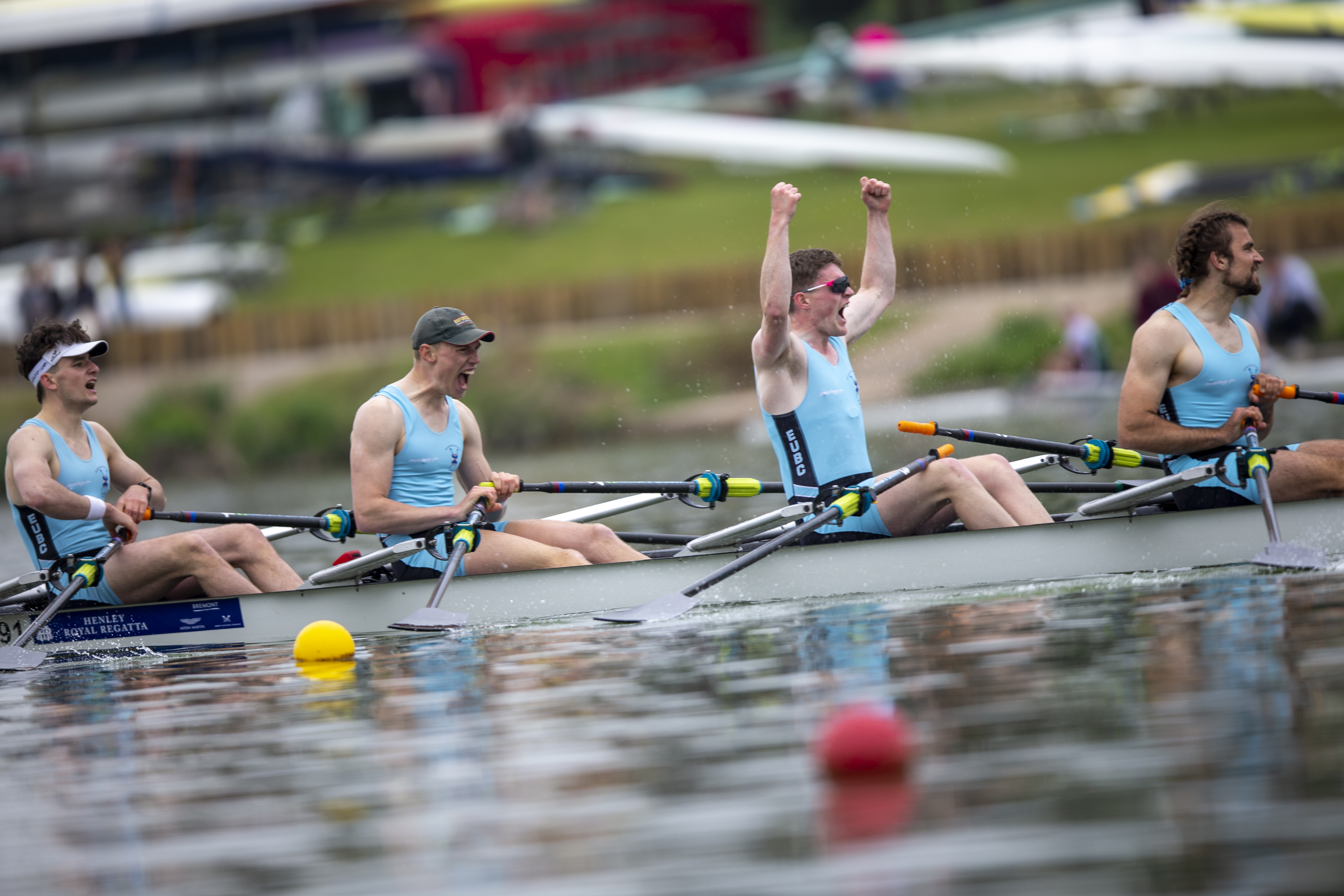 Rowers celebrating on the water
