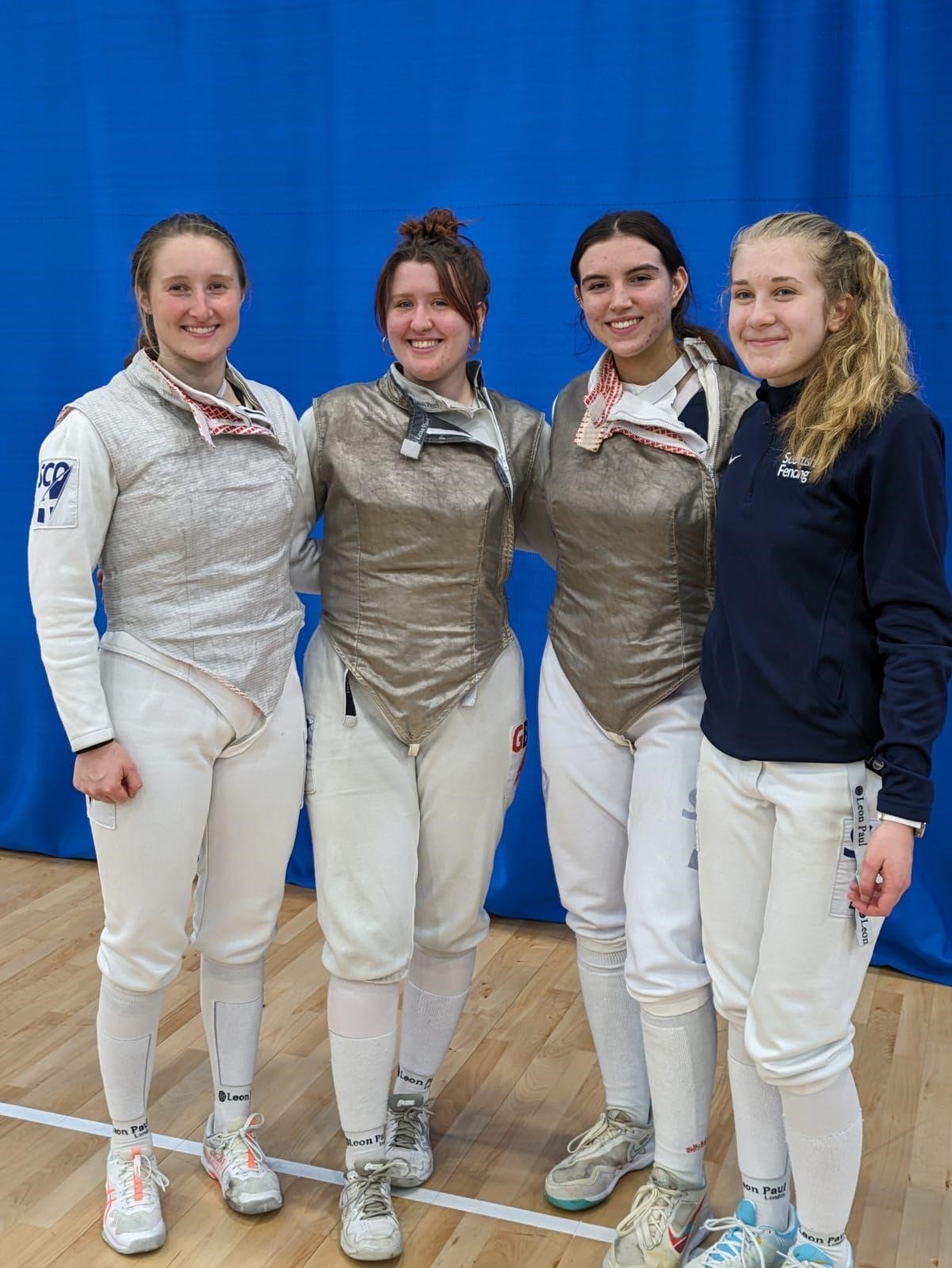 University fencers, left to right, Katie Smith, Mhairi McLaughlin, Ellen Buckley & Zoe Wagstaff.