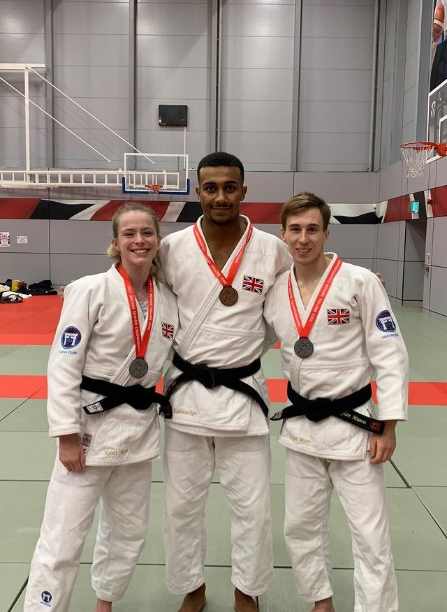 Image of Kirsty Marsh, Dylan Munro and Chris Kumesu-Egri with their medals from the Senior British Championships