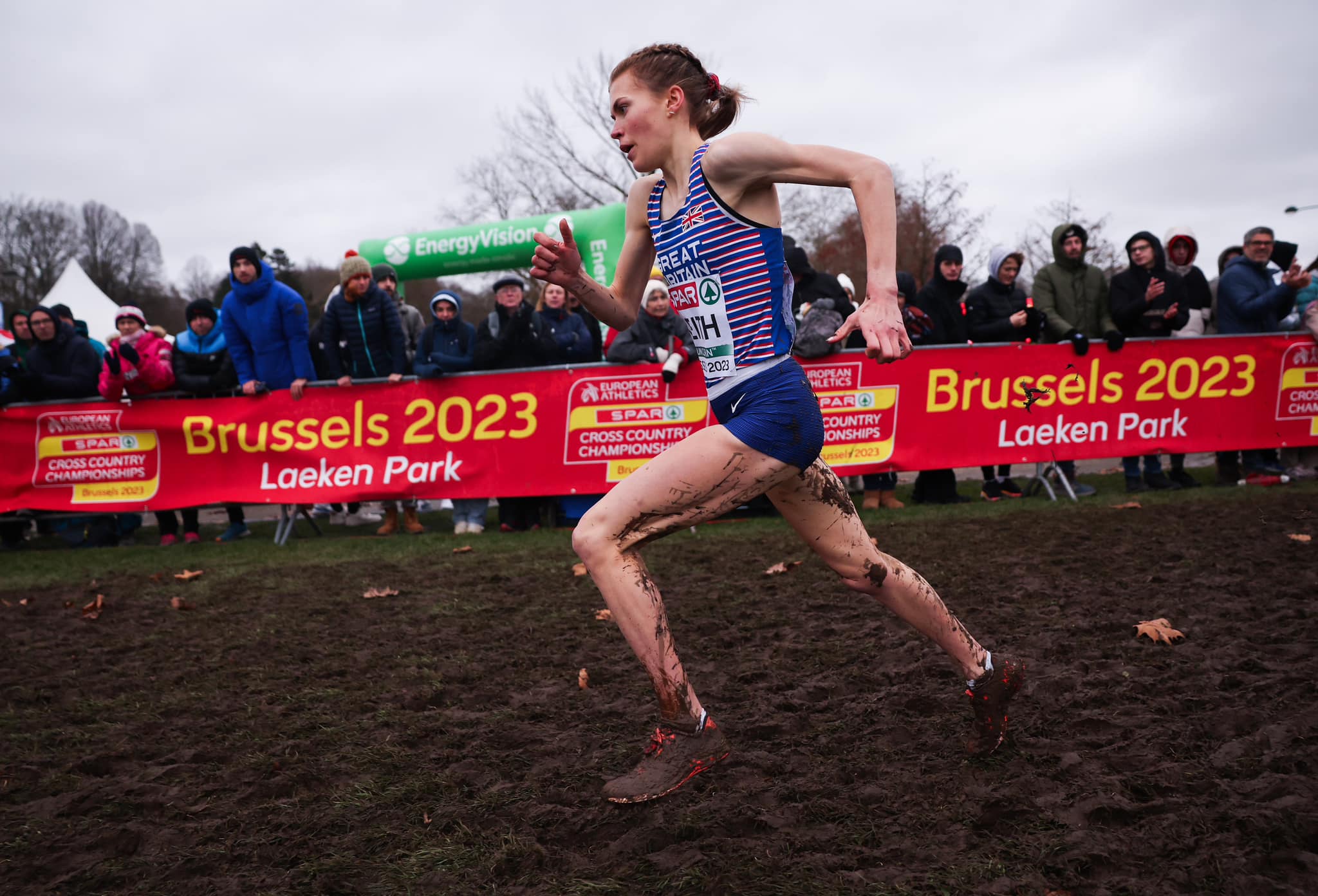 Image of megan keith running at the European Cross Country Championships in Brussels